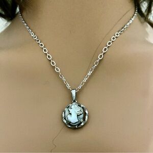 (SOLD) Antique Genuine Mother of Pearl Cameo - Sterling Pendant w/ 16in 925Chain